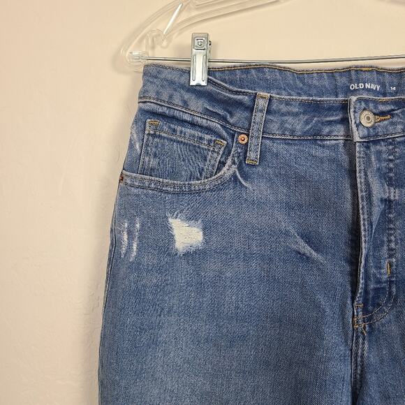 Old Navy High Rise O.G. Straight Secret Smooth Pockets Distressed Jeans Size 14 - Picture 14 of 15